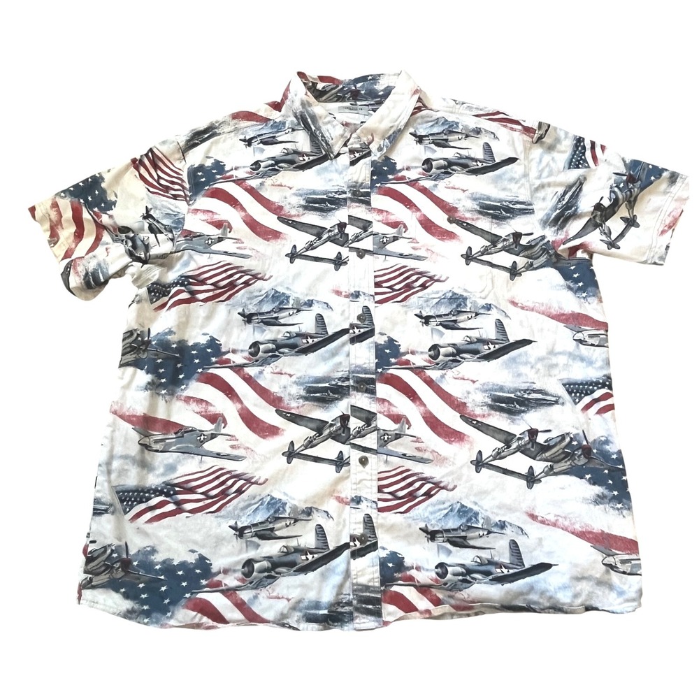 American Legacy Bass Pro button‎ patriotic USA Military Flag airplane shirt 3XL